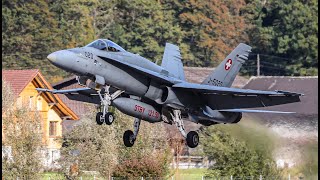 AXALP F18 HORNETS LANDING IN THE STUNNING MEIRINGEN AIRFIELD  4K [upl. by Naryk]