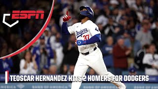 Teoscar Hernandez hits TWO HOME RUNS in only his SECOND GAME in Dodger blue 💥  ESPN MLB [upl. by Naro]