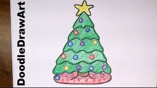 Drawing How To Draw a Cute Cartoon Christmas Tree  Easy step by step drawing lesson [upl. by Meyers252]