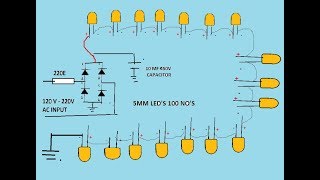 how to make ac 230 v led lights using 5mm leds 100 no in series [upl. by Atinuaj]