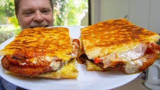 Budget Cheesy Salsa Chicken Schnitzel Toasted Sandwich  Gregs Kitchen [upl. by Cristen]