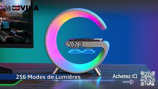 Lampe Table de Chevet Bluetooth Haut parleur LED RGB Chargeur sans Fil 15W App iOS Android [upl. by Werdma]