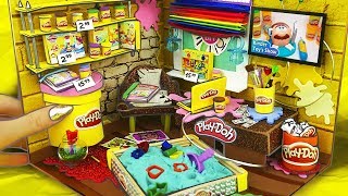 Miniature PLAY DOH SHOP  DOLLHOUSE  Sandpit Pool TV Window [upl. by Justus390]