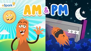 AM and PM  Telling Time with the Minute Monsters  2nd Grade Math Song  eSpark Music [upl. by Qifahs347]