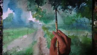 watercolor painting tutorial  easy landscape painting [upl. by Eesyak]