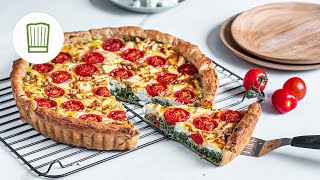 Vegetarische Quiche mit Spinat Feta und Tomaten  Chefkoch [upl. by Yeloc]