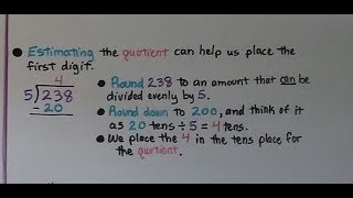 5th Grade Math 21 Place the First Digit in the Quotient for Long Division [upl. by Neit]