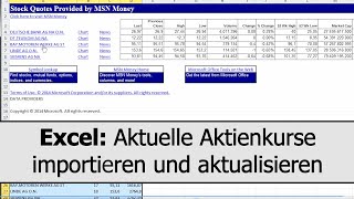 Aktienkurse in Excel importieren aktualisieren und damit weiterarbeiten [upl. by Castillo]