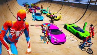 Cars Motorbike and Aircrafts GTA V MODS Digital Circus Spiderman and Heroes New Stunt Challenge [upl. by Chatwin266]