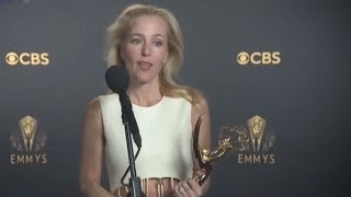 Emmys 2021 Gillian Anderson The Crown  Full Backstage Interview [upl. by Rolan]