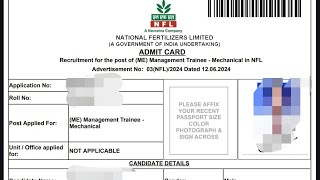 NFL MT ADMIT CARD 2024 OUT DIRECT DOWNLOAD LINK [upl. by Harte994]