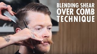 Mens Haircut Technique Blending Shear Over Comb [upl. by Aisinoid]