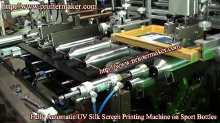 Aluminium Sport Bottles Automatic UV Silk Screen Printing Machine [upl. by Leggett602]