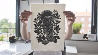 Linocut carving and printing  short film by Maarit Hänninen [upl. by Lancey]