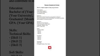 Sample Resume for freshers  CV Model  Bio Data  Resume Format For Freshers  CV Format  Shorts [upl. by Joycelin]