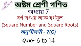 Ex 7C  Q 6 to 14  Square Numbers and Square Roots  Chapter 7  Class 8 maths  Assamese Medium [upl. by Meyer]