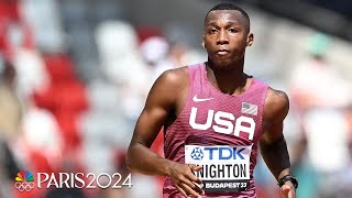 19 year old Erriyon Knighton HANDLES competition in 200m heat at 2023 Worlds  NBC Sports [upl. by Ttennaej738]