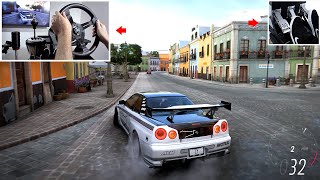 Forza Horizon 5  Drifting Skyline R34 in City w900° Steering Wheel Setup [upl. by Charpentier737]