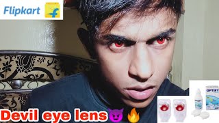 Trying Red contact lens for Halloween  Unboxing FLIPKART [upl. by Aluino]