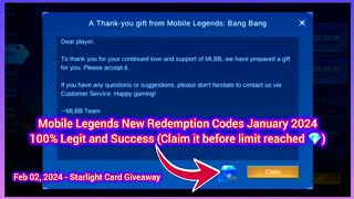 Mobile Legends Redeem code January 28 2024  MLBB Diamond code Today  Feb Starlight card giveaway [upl. by Mcripley132]