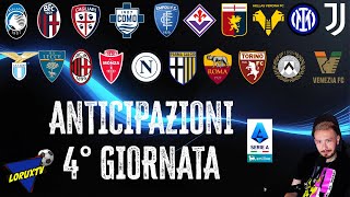 📢🔥ANTICIPAZIONI 4° GIORNATA SERIE A Breve analisi e considerazioni [upl. by Knut]