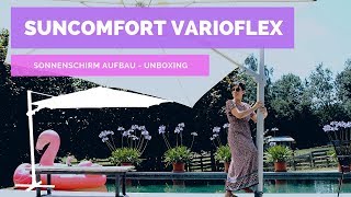 ☼ Sonnenschirm Aufbau Suncomfort Varioflex  Unboxing – GartenundFreizeit [upl. by Axe]