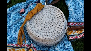 Crochet round bag herringbone stitch Okrągła torebka na szydełku wzór pół jodełki [upl. by Reivaxe]