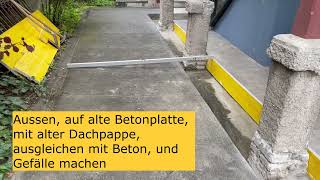 Auf alte Betonplatte mit alte Dachpappe ausgleichen mit Beton und Gefälle machen [upl. by Arlina823]