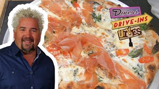 Guy Fieri Creates Burrata Truffle Pizza  Diners Driveins and Dives with Guy Fieri  Food Network [upl. by Hurwit]