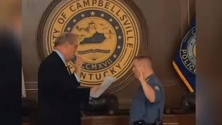 Man with Down Syndrome Gets Sworn In As Police Officer For a Day [upl. by Heyde36]