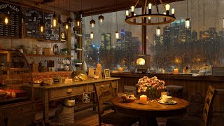 A Rainy Day in 4K Cozy Coffee Shop ❄ Background Instrumental to Relax Study Work [upl. by Cassilda]