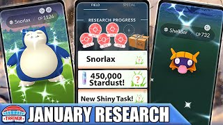 SHINY SNORLAX JANUARY RESEARCH TASKS  SHINY SHELLDER STARDUST  Pokémon GO [upl. by Afaw]