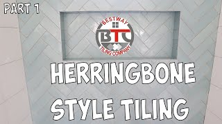 How To Do Herringbone Style Tiling  Shower Feature Wall  Herringbone Tile Designs  Backsplash [upl. by Sonya]