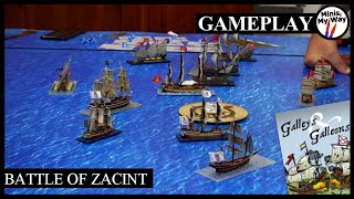 Battle of Zacint  Galleys amp Galleons naval wargame gameplay [upl. by Yalhsa]