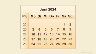 Kalender Juni 2024 [upl. by Drusilla]