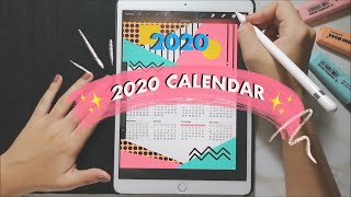 Creating a Calendar on Procreate  FREE Printable 2020 Calendar [upl. by Eelarbed]