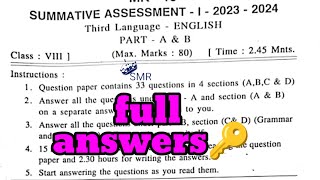 8th class sa1 English question paper and answers🔑 new syllabus CBSE syllabus [upl. by Irena124]