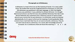 Paragraph on A Dictionary [upl. by Ieppet]