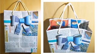 How To Make Paper Bag With Newspaper  Paper Bag Making Tutorial very easy [upl. by Ayot]