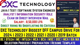 DXC Technology Biggest Hiring 2024 2023 20222018 Batch Direct Test or Interview Salary 85 LPA [upl. by Amlet437]