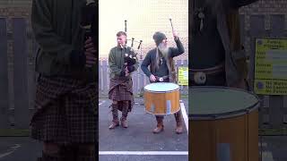 Thundering drums of Scottish street band Clanadonia playing Scotland the Brave in Perth shorts [upl. by Tommy447]