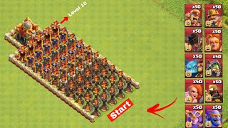 50x Super Troops Vs Every Level Inferno Tower Clash Of Clans [upl. by Mimi]