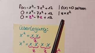Substitution  Nullstellen berechnen x² durch z ersetzen pqFormel [upl. by Rogerio739]