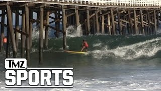 Laird Hamilton  SHOOTS THE PIER  Insane Surf Video  TMZ Sports [upl. by Jacquette]