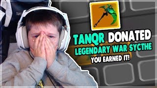 DONATING LEGENDARY ITEMS TO STREAMERS IF THEY WIN he actually cried  Roblox Dungeon Quest [upl. by Rianna853]