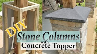 🏡DIY Stone Porch Columns with Concrete Topper  Barndominium Living [upl. by Ferris78]