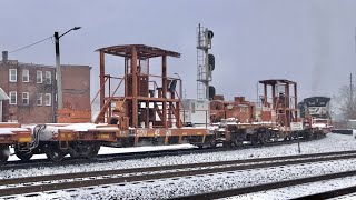 Longest Welded Rail Train Ever Train In Snow On Sharp Curve Steel Rails Bending Around Curve MOW [upl. by Eixela]