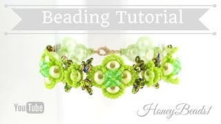 Butterflies in Spring Garden Bracelet Beading Tutorial by HoneyBeads1 with superduo beads [upl. by Peltier]