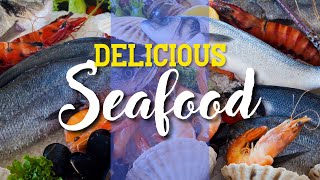 Seafood Fish prawns mussels oysters crab clams crayfish and more seafood food nutrition [upl. by Donella]