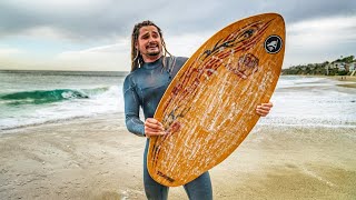 Skimboarding Wooden Skimboard in EPIC WAVES [upl. by Mcclish]